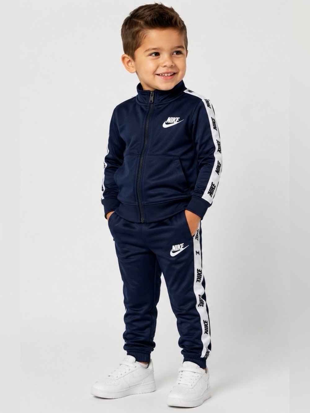 NWT Nike Boys 2T Navy 2 Piece Tracksuit Set Jacket Jogger Pants Logo Tape